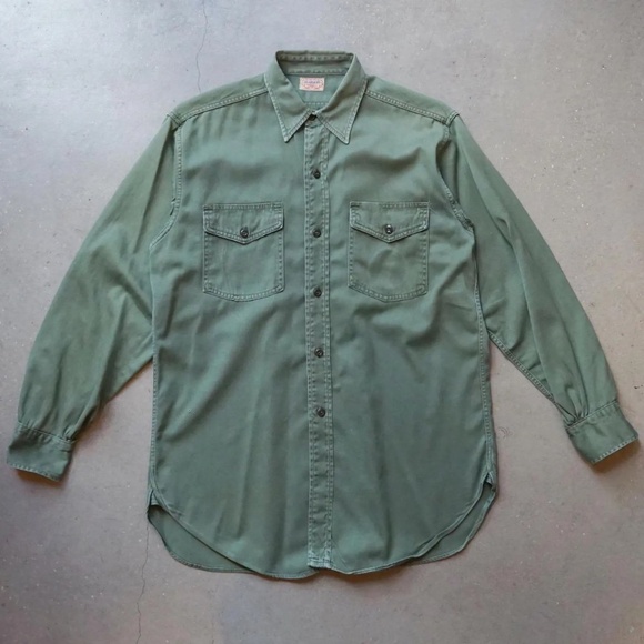 Vintage 1950s Headlight Army Green Twill Shirt Workwear Union Made Sanforized - Picture 2 of 8